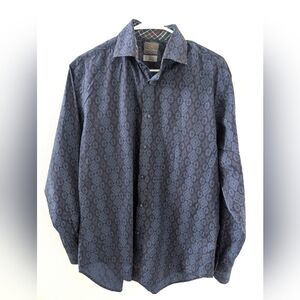 Thomas Dean Flip Cuff Dress Shirt Medium Blue Cotton Paisley Long Sleeve